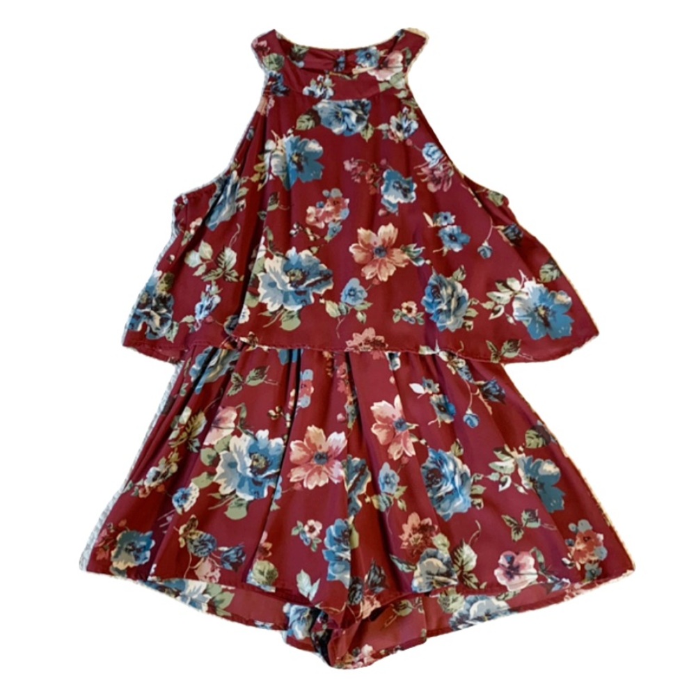 Altar’d State Floral Sleeveless Romper (Burgundy) Size Large NWT